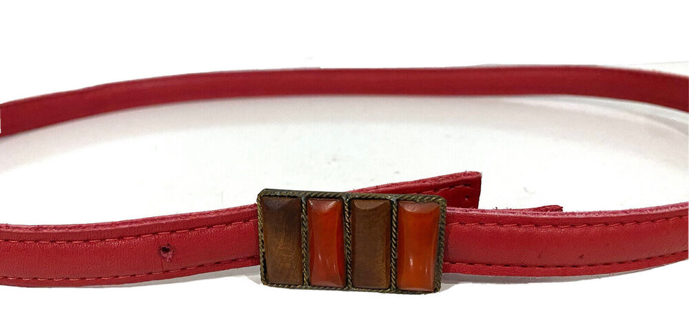 Motif 56 Vintage Women’s Belt Red Leather Skinny Narrow Sz Small
